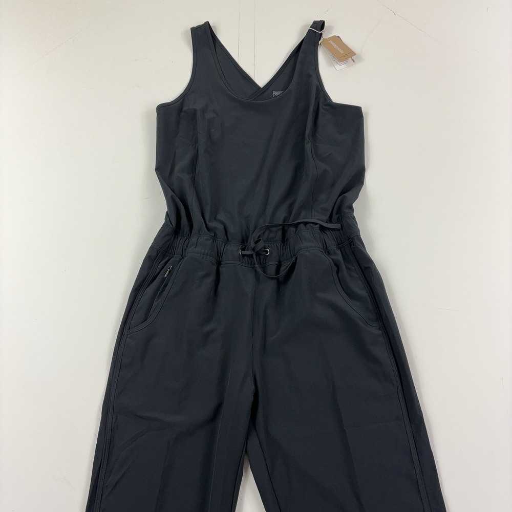 Patagonia Fleetwith Romper Womens Small Black V-Neck Drawstring Stretch Waist